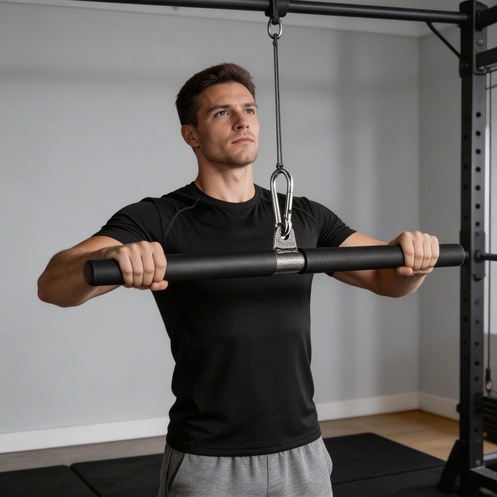 SENTOP DIY Straight Bar, Bicep Pull Bar with Soft Hand Grips Weight Machine Accessories Straight Bar for Home Gym Workout (with Buckle)