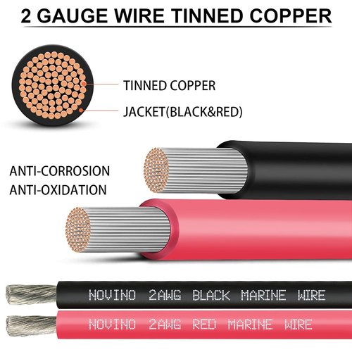 Marine Grade 2 AWG Wire - 15FT Red & 15FT Black Tinned Copper Cable for Boats, Speakers, & Solar Panels
