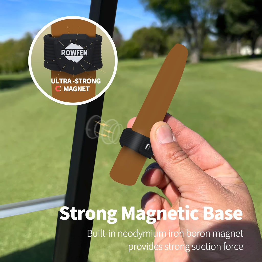 ROWFEN 2Pcs Golf Cart Accessories - Fits 38 to 60 Ring Gauge - Convenient Holder with Magnet and Adjustable Design - Fit for Golfing, Grilling, Fishing, Travel, and Outdoor Adventures (Black+Black)