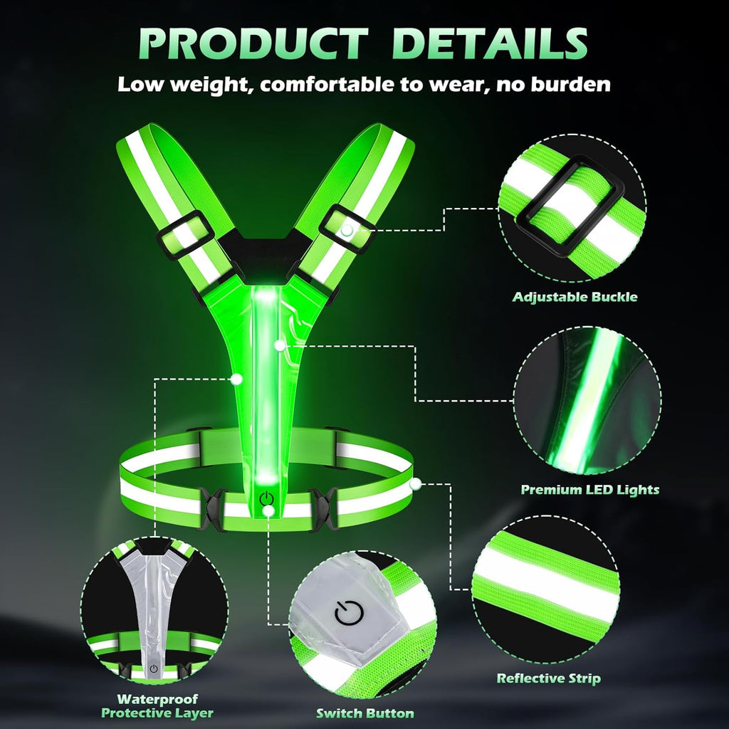 Skiennix LED Reflective Running Vest - Rechargeable Light-Up Safety Gear with 3 Modes & 5 Colors