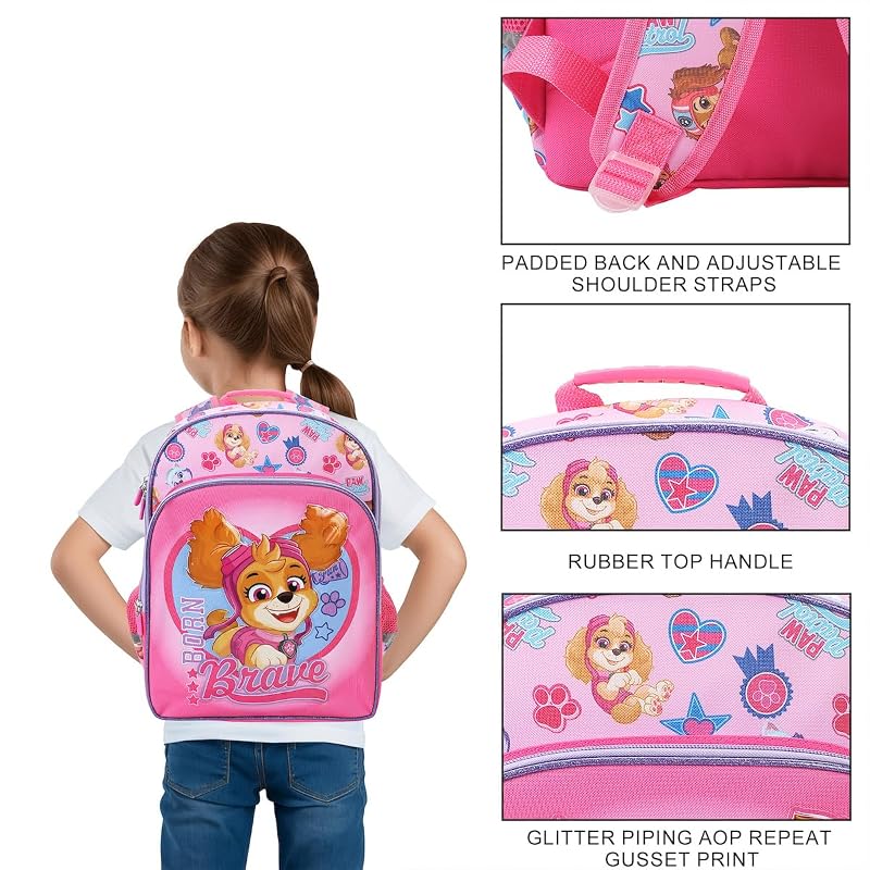 Paw Patrol Skye Girls 16-Inch Backpack - Pink with Front Pocket & Laptop Sleeve