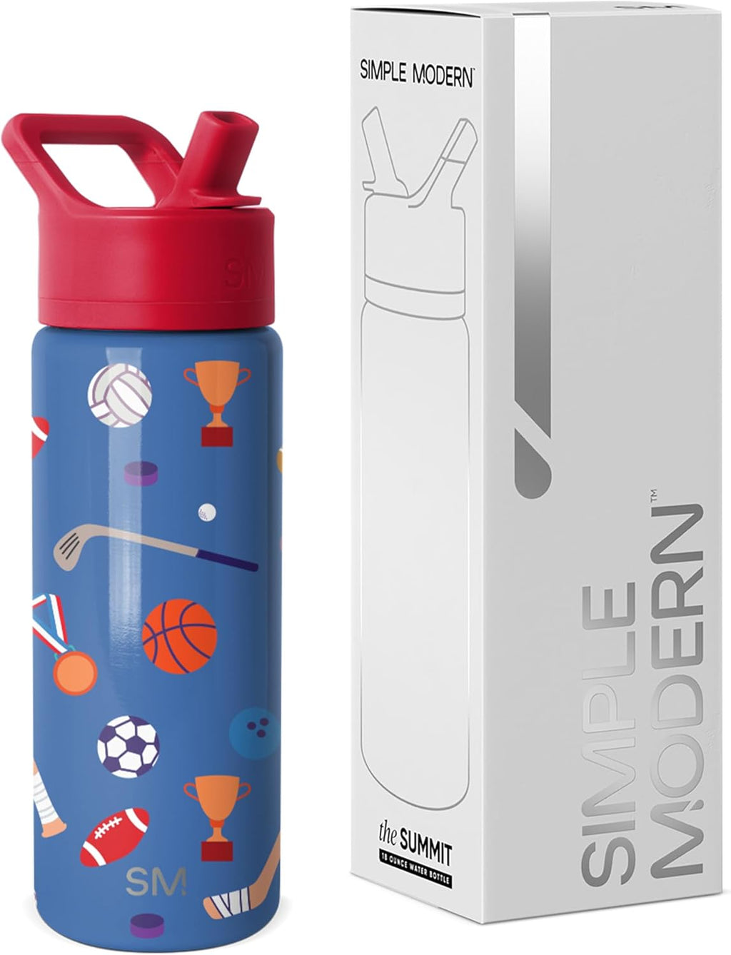 Simple Modern Kids Summit Water Bottle - 18oz Insulated Stainless Steel Tumbler with Straw Lid | Sports Balls Design