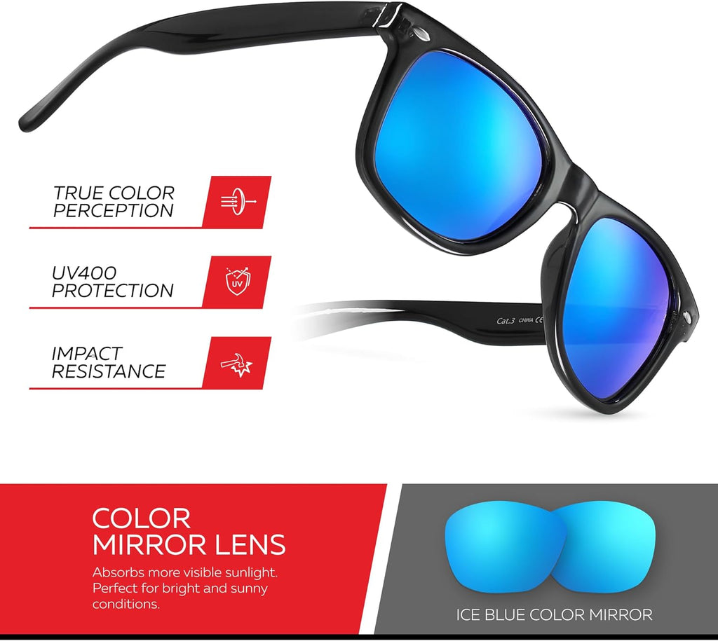 Skiennix Retro Rewind Sunglasses - Colorful Neon 80s Mirrored Frames for Men & Women