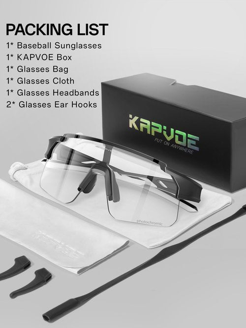 KAPVOE Youth Photochromic Sports Sunglasses Boys Girls Baseball Softball Running Cycling Glasses for Kids Age 6-12 K9035
