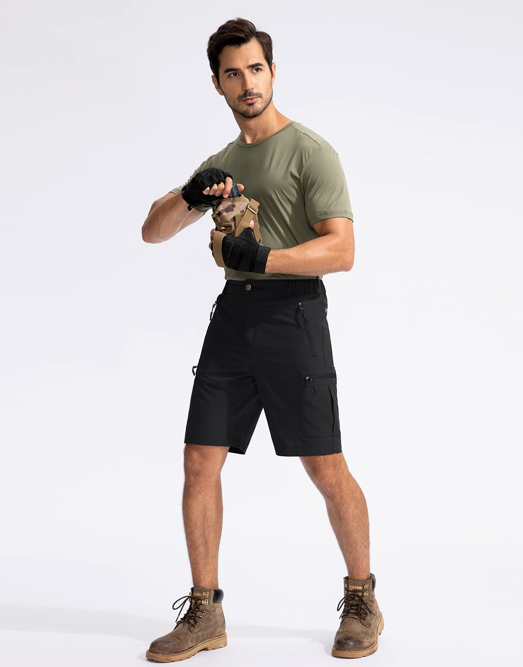 Pudolla Men's Hiking Cargo Shorts 9" Lightweight Outdoor Work Shorts for Men Travel Golf Camping Casual with 5 Zipper Pockets(Black XX-Large)
