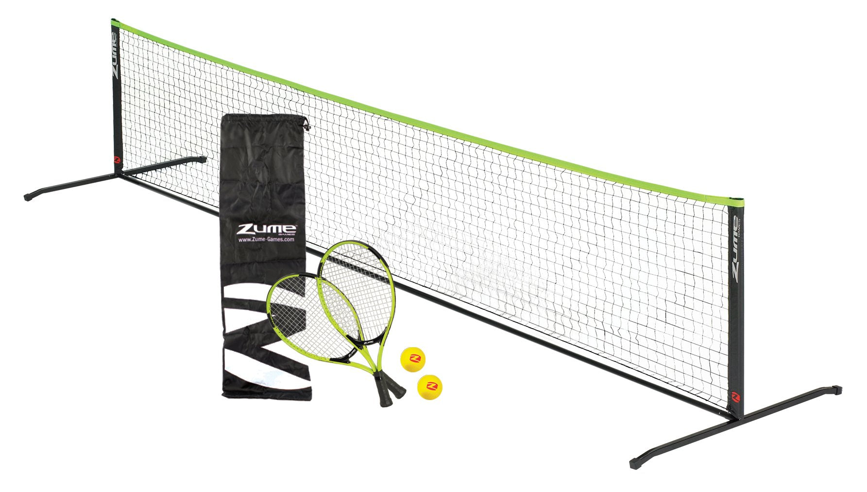 Zume Games Portable Badminton Set with Net, 4 Rackets, Shuttlecocks & Carrying Case – Outdoor Lawn Game for Backyard, Beach, or Park – Easy Setup, No Tools Required