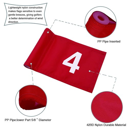 Numbered Solid Golf Flag with Tube Inserted,8” L x 6”H Mini Putting Green Flags for Yard Indoor Outdoor Backyard Garden, 420D Nylon Mini Pin Flags(Red Flags 4 Sets #1,2,3,4)