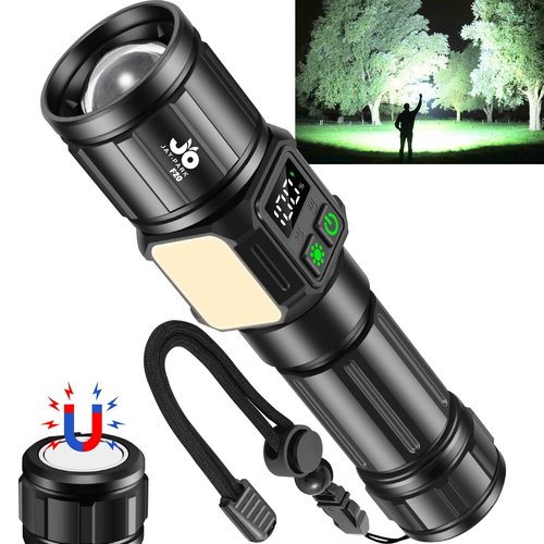 JAY-PARK Flashlights High Lumens, Rechargeable Flashlight 100000 Lumens with Magnetic, Bright Flash Light 9 Modes with 5000 mAh Battery, Tactical Flashlight for Camping, Hiking, Dog Walking