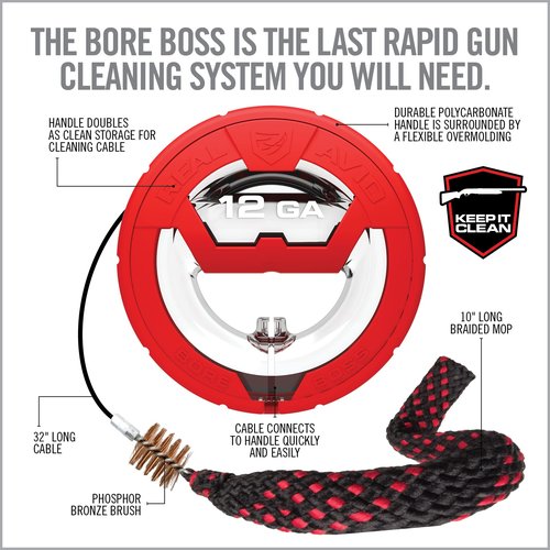 Real Avid Bore Cleaning Combo | Bore Boss 12 Gauge Cleaning Kit | Bore Cleaning Cable w/Integrated Brush & Mop + 4oz CLP Gun Cleaner | Elite Gun Cleaning Kit + Gun Oil | Shotgun Cleaning Kit 12 Gauge