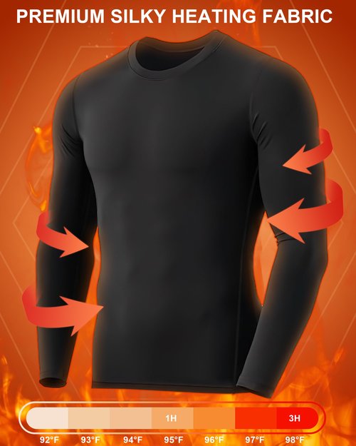 RIKUAOU Men's Thermal Compression Shirts, Long Sleeve Fleece Lined Base Layer, Cold Weather Gear Athletic Undershirt Top Black