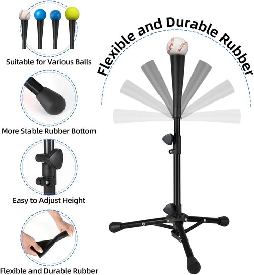Baseball Tee For Kids - Adjustable Batting Tee 20.85 to 31.30 Inches | Foldable & Portable with Bag