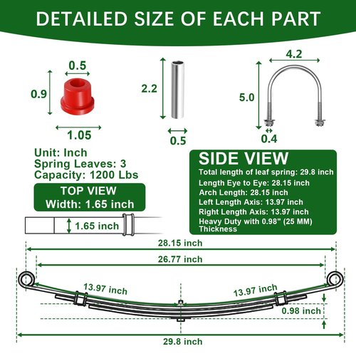 Cartalia Upgraded Heavy Duty Rear 3-Leaf Springs Kit for Club Car DS 1981-Up Gas & Electric Golf Cart Suspension with Bushings Sleeves U-Bolts Replace OEM 102006501 1014675 Fixes Sagging Load Capacity
