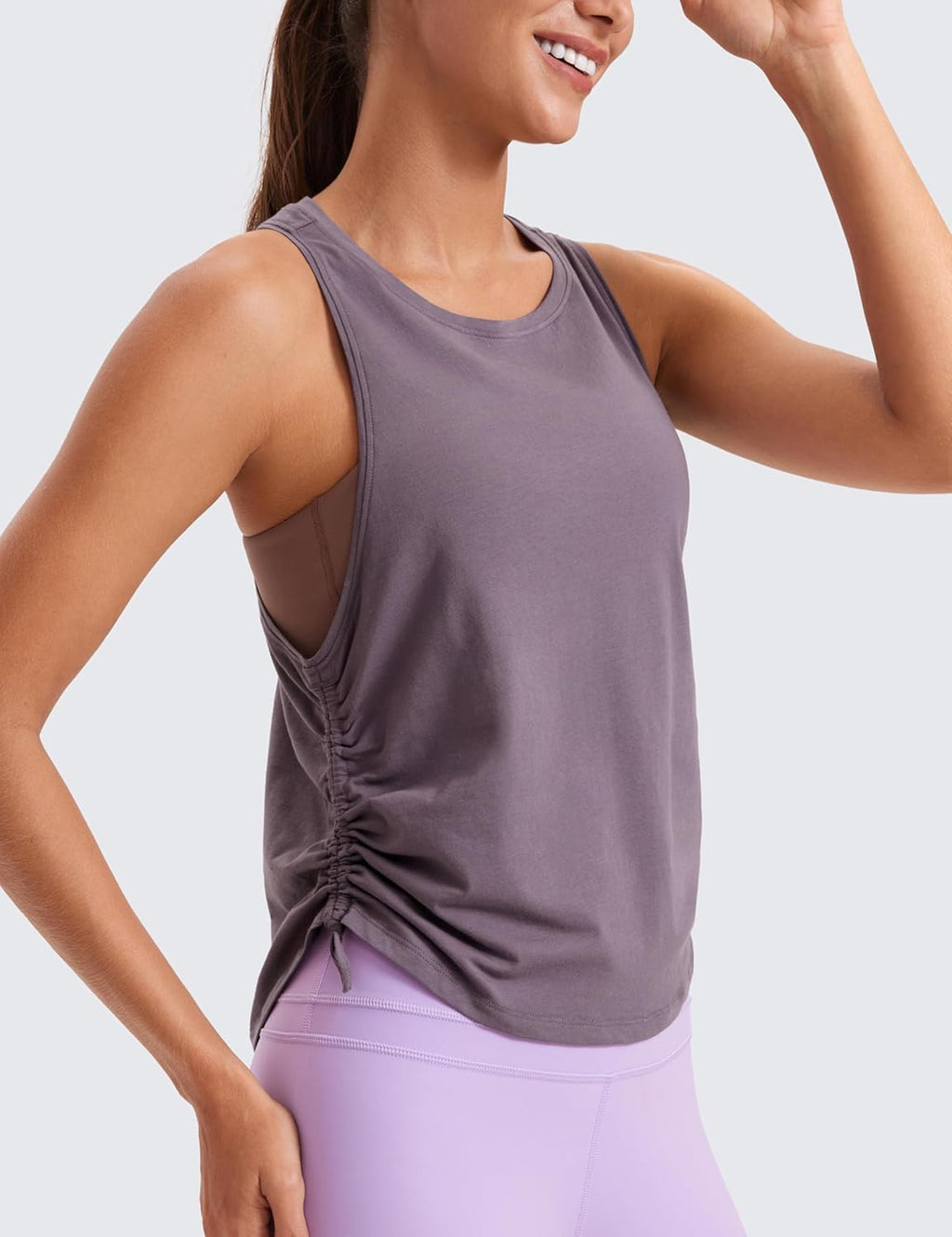 CRZ YOGA Pima Cotton Tank Top for Women - Ruched Side Design | Casual Racerback Sleeveless Shirt
