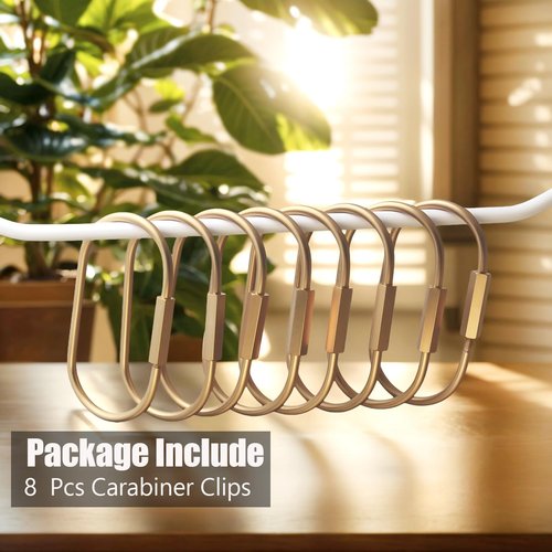 8 Pcs Locking Carabiner Key Rings for Keys,Gold Carabiner Keychain Clip,Screw Lock Keychain Organizer, Purse Bag Charms,Brass