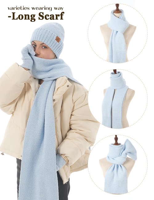 Hat Scarf And Gloves For Women, Winter Hats Womens Beanie Scarf Cold Weather Touchscreen Gloves Gift Set, Fall Accessories (Sky Blue)