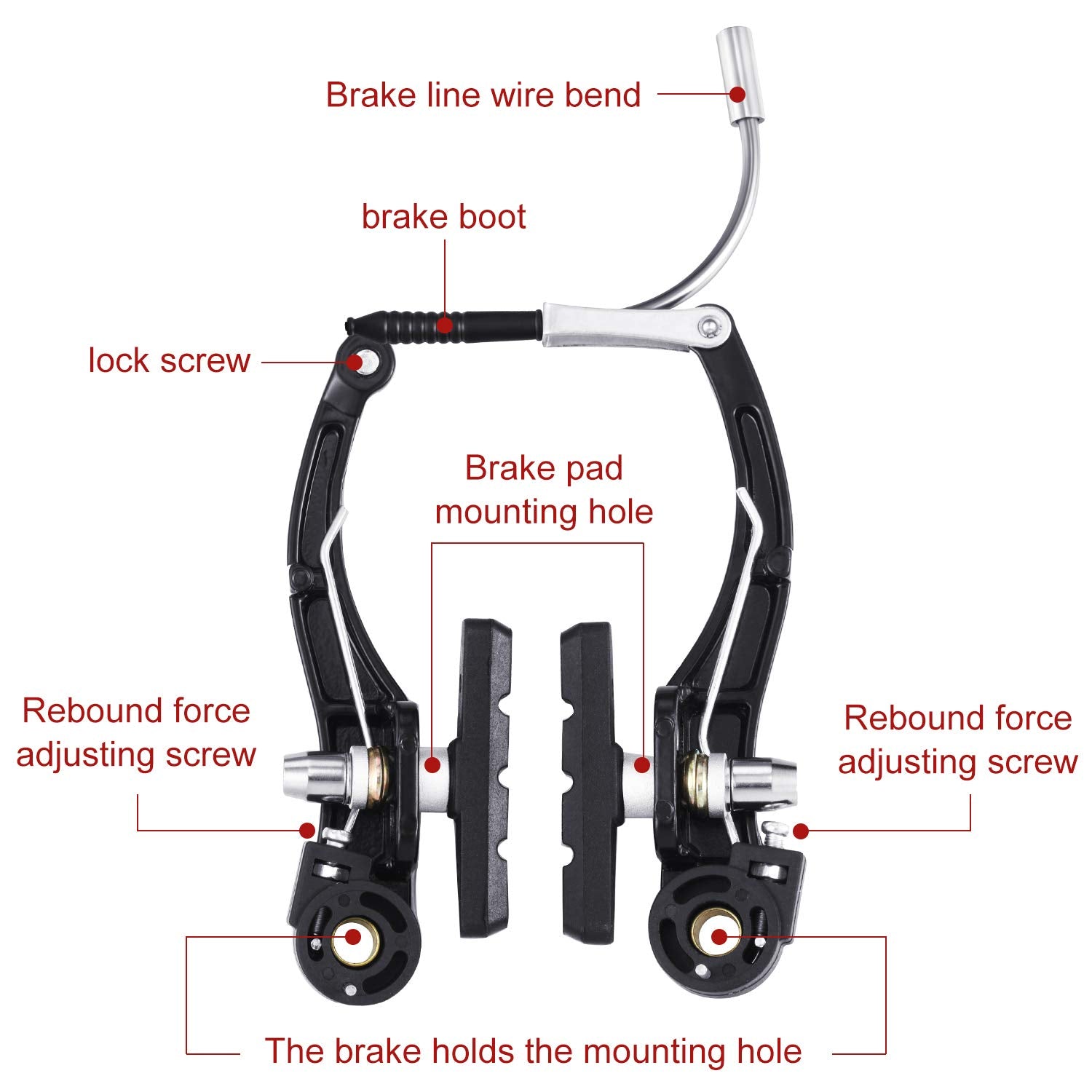 Universal Mountain Bike Brakes Set - 2 Pairs, Replacement for Most Bicycles, Includes 2 Pieces Brake Cables, Gear Shift Cable Wire, End Caps, End Ferrules(Black)