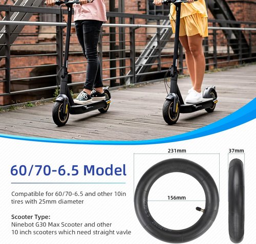 ulip (2 Pack) 60/70-6.5 Inner Tube 10 Inch Scooter Tube Replacement Camera Straight Valve for Ninebot Max G30 G30D G30LP G30E Scooters and Other Universal 10 inch Scooters