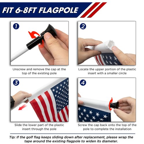 KINGTOP USA Golf Flag 20x14 Inch - Tube Inserted, Dual-layer 420D Nylon, Double Sided Printing - Standard Putting Green Flags for Backyard Practice, Golf Courses, Country Club, 1-Pack