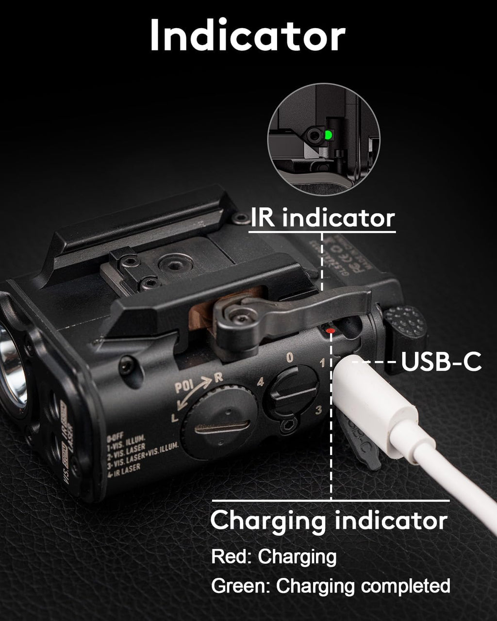 RovyVon GL5 Tactical Flashlight - 1000 Lumens USB-C Rechargeable | White LED, Green & IR Beams