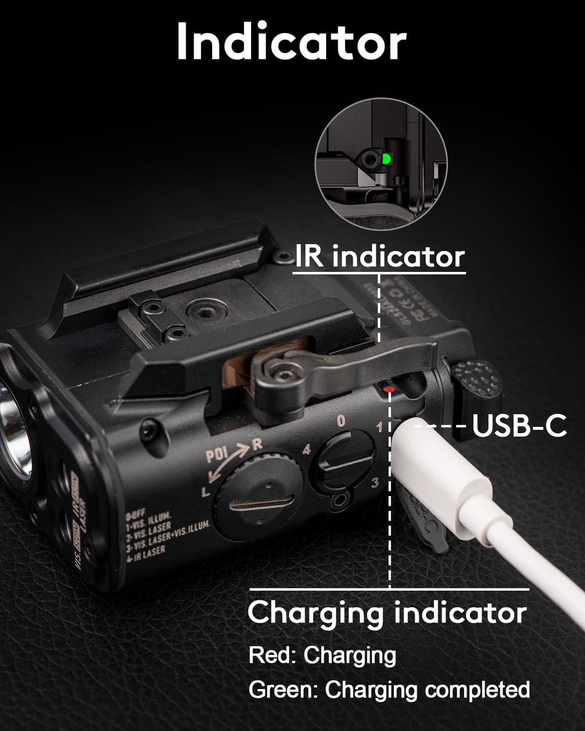 RovyVon GL5 Tactical Flashlight - 1000 Lumens USB-C Rechargeable | White LED, Green & IR Beams