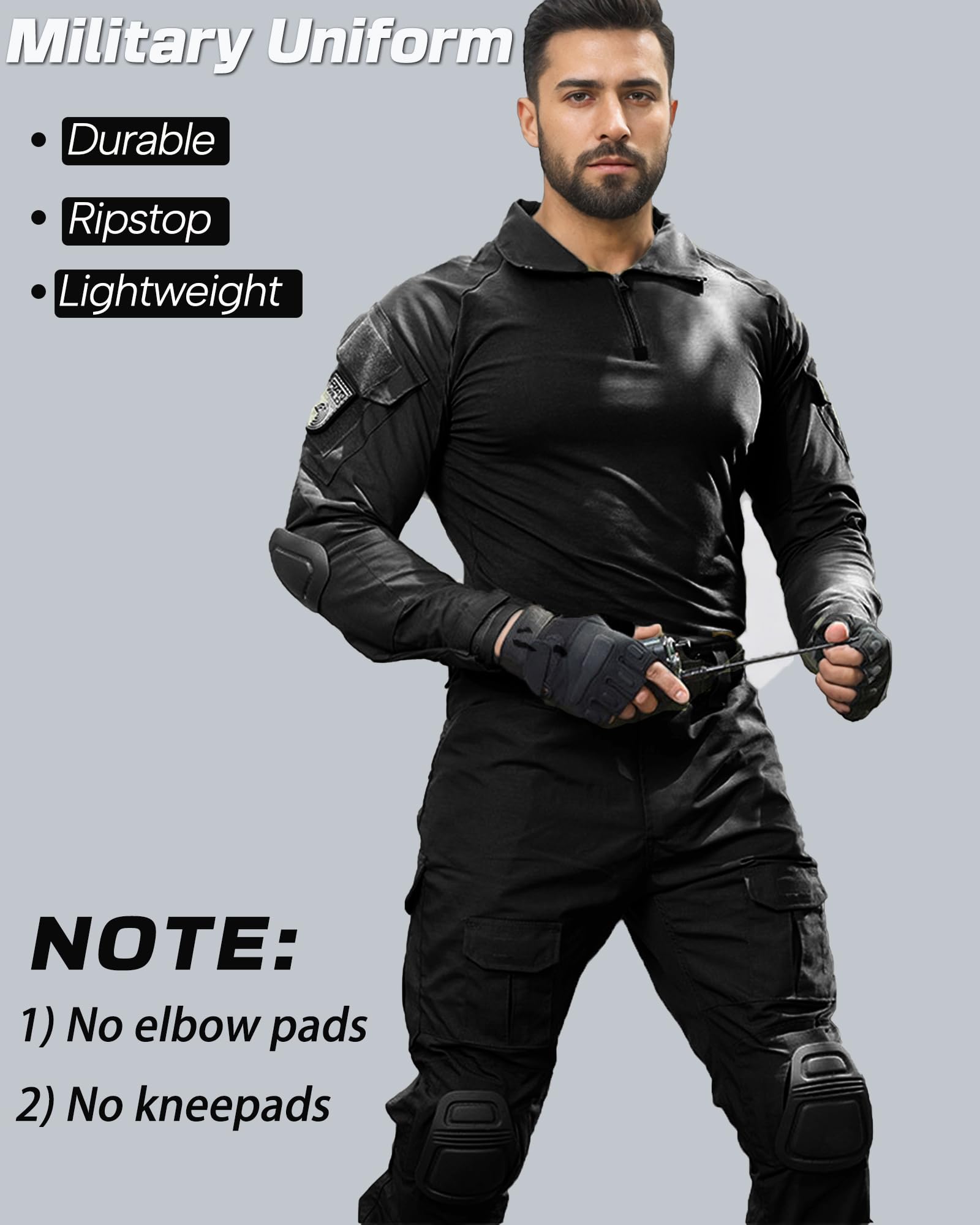 Mens Tactical Suit G2 Military Apparel Set Quick-Dry Hunting Paintball Gear Uniform Combat Shirt and Pants for Men Black XL