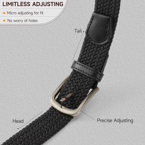 GAEKEAO Elastic Braided Belt for Men - 1 3/8" Stretch Woven Design for Golf & Casual Wear | Black
