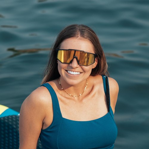 ShadyVEU Full Frame AEPEX Sports UV400 Anti Glare TR90 Hydrophobic Mirrored Lens Mens Womens Sunglasses, Gold