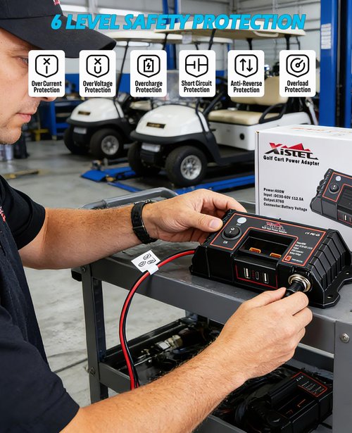 400W Golf Cart USB Charging Port with XT60 Port, 12V 120W Cigarette Lighter & 3 USB Quick Charge 3.0 Power Socket Adapter for 36V/48V EZGO Club Car Yamaha, No Drill Installation Golf Cart Accessories