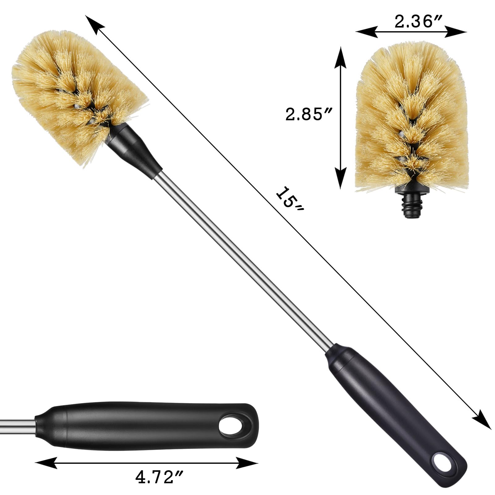 Purtribe Water Bottle Cleaning Brush with 2 Replaceable Heads, Compatible with Sport Bottles, Tumblers, Mugs, Wine Decanters, Glassware, 15 in, Yellow