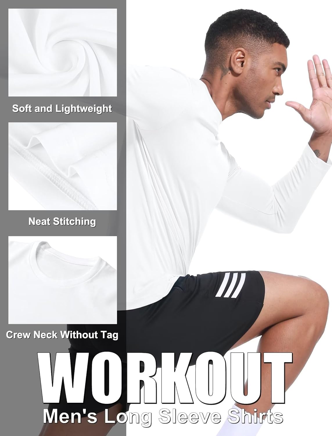 OYGSieg Long Sleeve Shirts for Men - Moisture-Wicking UPF SPF Sun Protection | 6 Pack Casual Tees
