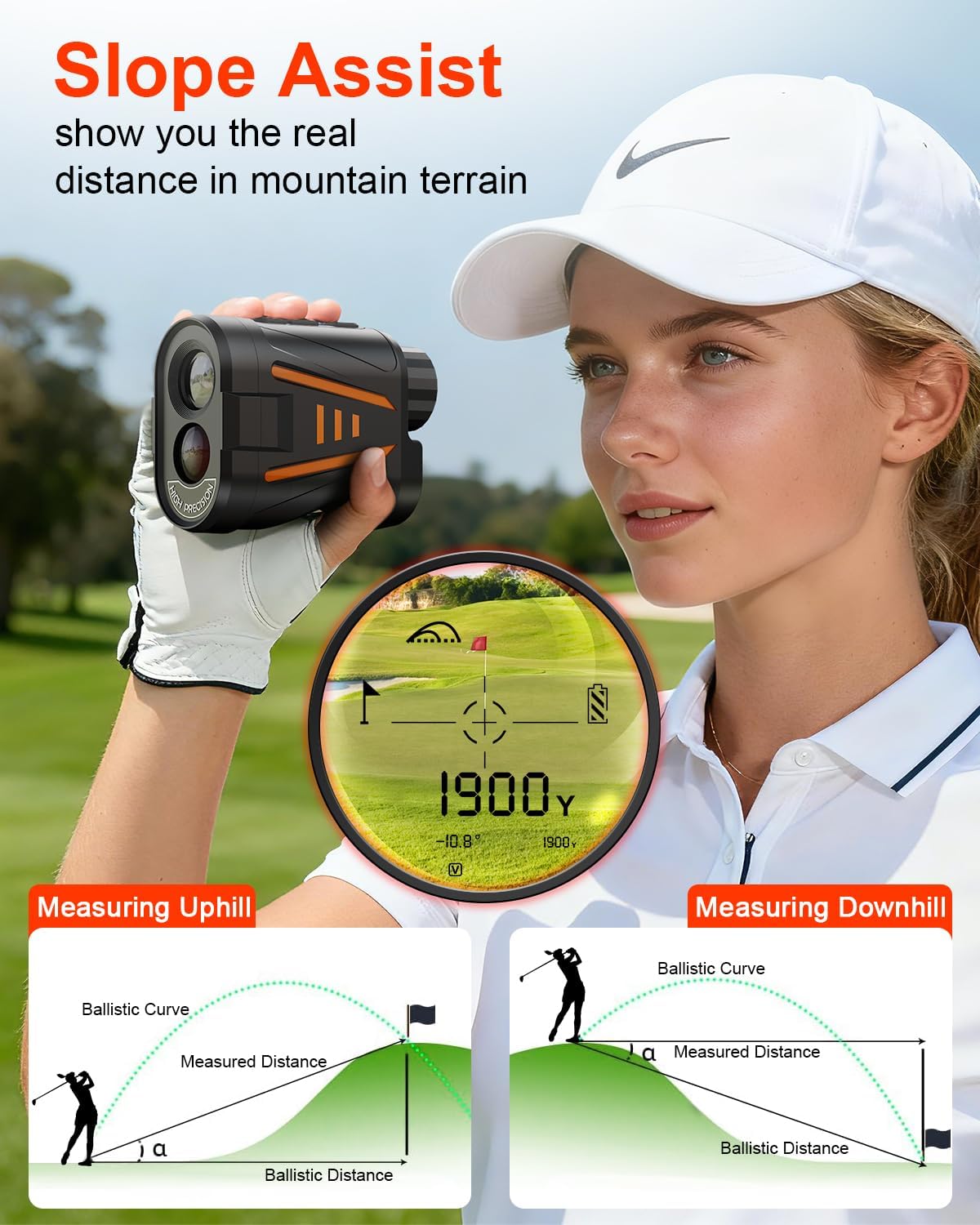 Skiennix Golf Laser Rangefinder - Slope Compensation & Flag Lock Vibration | 1900 Yards Range, 6X HD Magnification, Magnetic USB-C Rechargeable