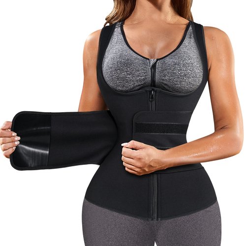 GAODI Women Waist Trainer Vest Slim Corset Neoprene Sauna Tank Top Zipper Workout Body Shaper Shirt (XL, Black Sauna Vest)