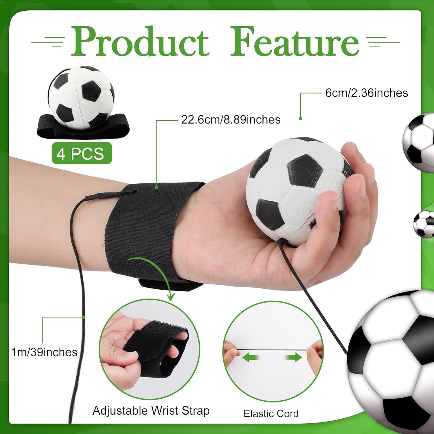 SAYAYA Wrist Return Ball - Rebound Sport Balls with Elastic Strap for Baseball, Soccer & Tennis | 2.36 Inches