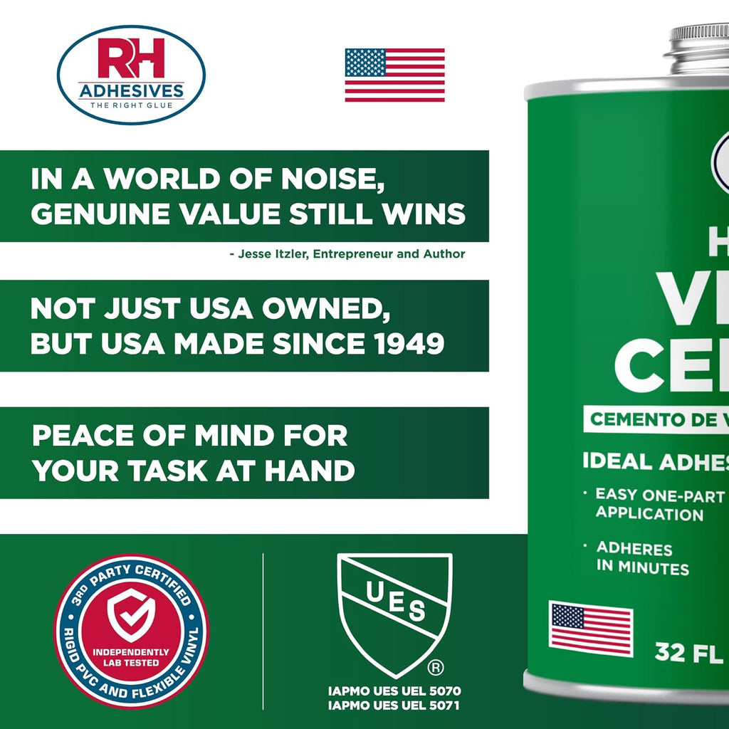 RH Adhesives HH-66 Vinyl Cement 32 oz - Waterproof Flexible Adhesive for PVC & Vinyl Repair