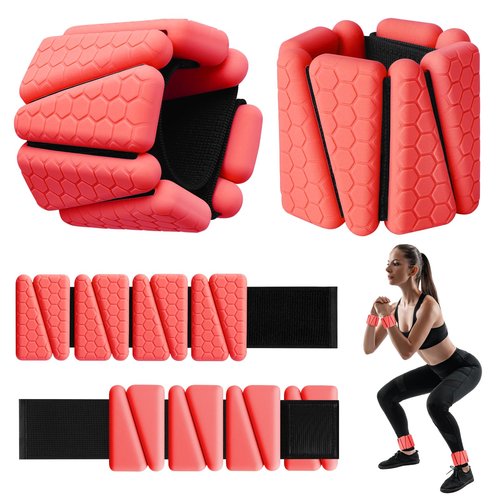 Wrist Weights, 2Pack Adjustable Silicone Weighted Bangles for Women and Men, Wearable Wrist Ankle Weights Suitable for Yoga, Walking and Gym, Arm & Leg Workout, 2lb (Red)
