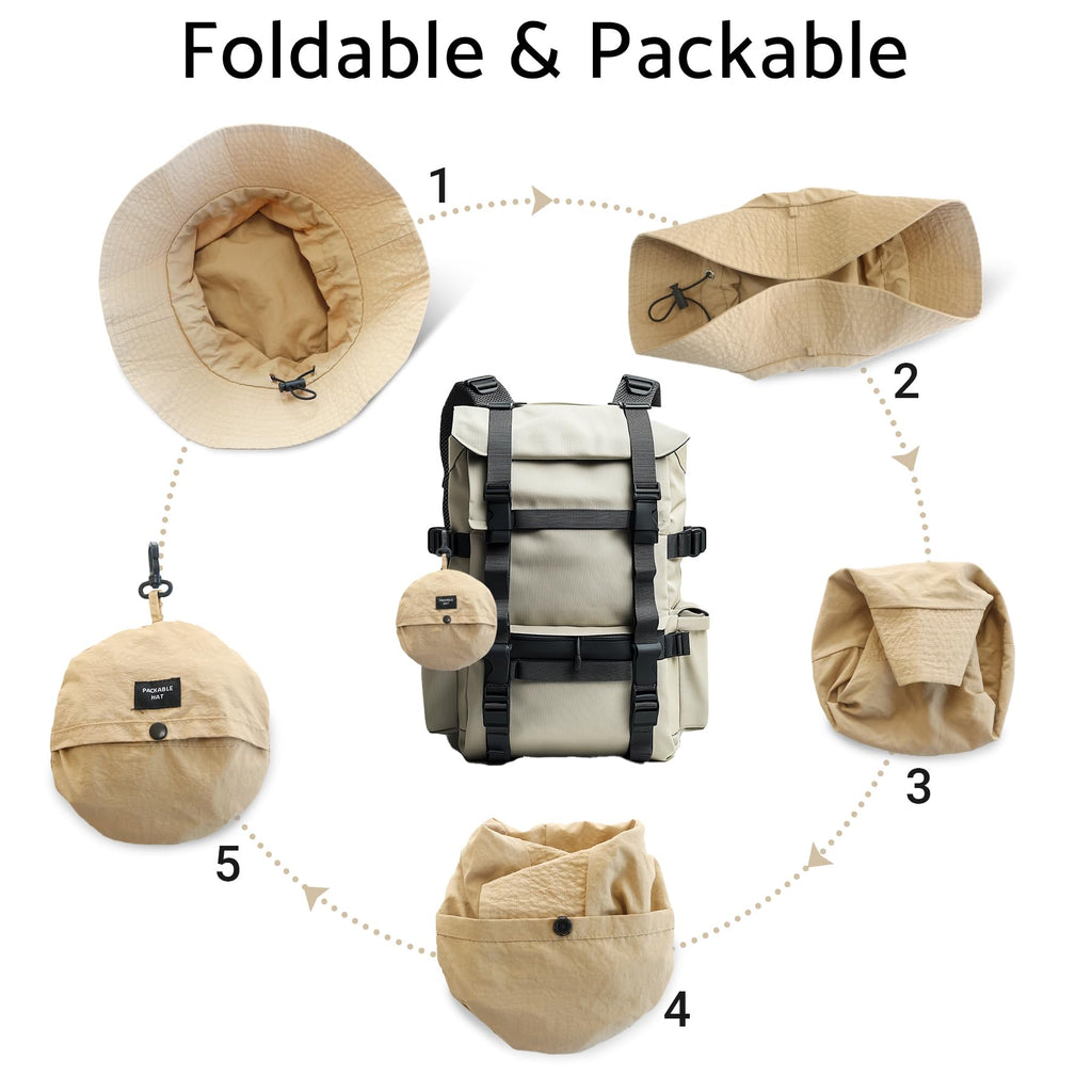 PFFY Packable Sun Bucket Hat for Women Outdoor UV Protection Sun Hats Waterproof Lightweight Hiking Outdoor Cap Orange
