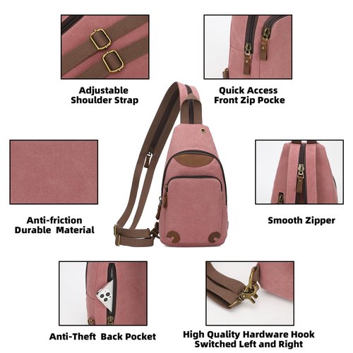 KL928 Canvas Sling Bag Crossbody Backpack Shoulder Casual Rucksack for Men Women,Rust Red