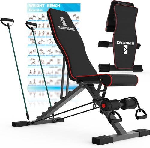 Adjustable Weight Bench - Multi-Purpose Foldable Exercise Bench for Full Body Workouts | Includes Resistance Band Set
