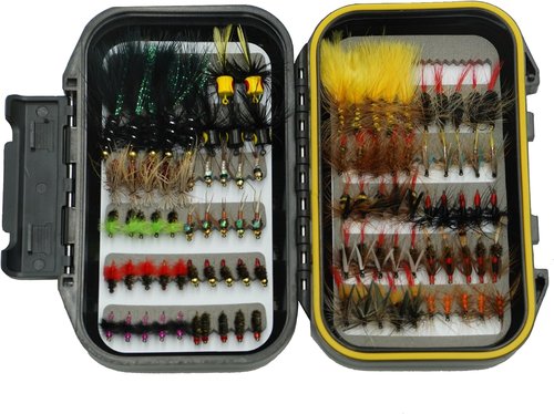 Fly Fishing Flies Assortment Kit - 100PCS Tenkara Dry/Wet Flies with Box for Trout, Salmon & Bass