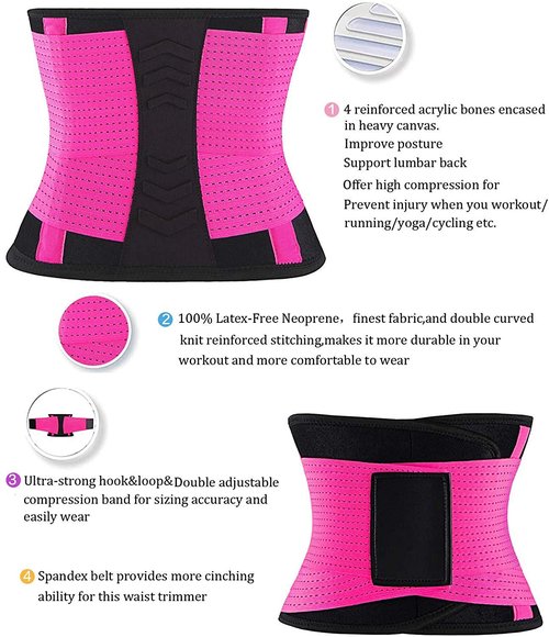 YIANNA Women Waist Trainer Belt - Slimming Sauna Waist Trimmer Belly Band Sweat Sports Girdle Belt Weight loss, YA8003-Rose-M