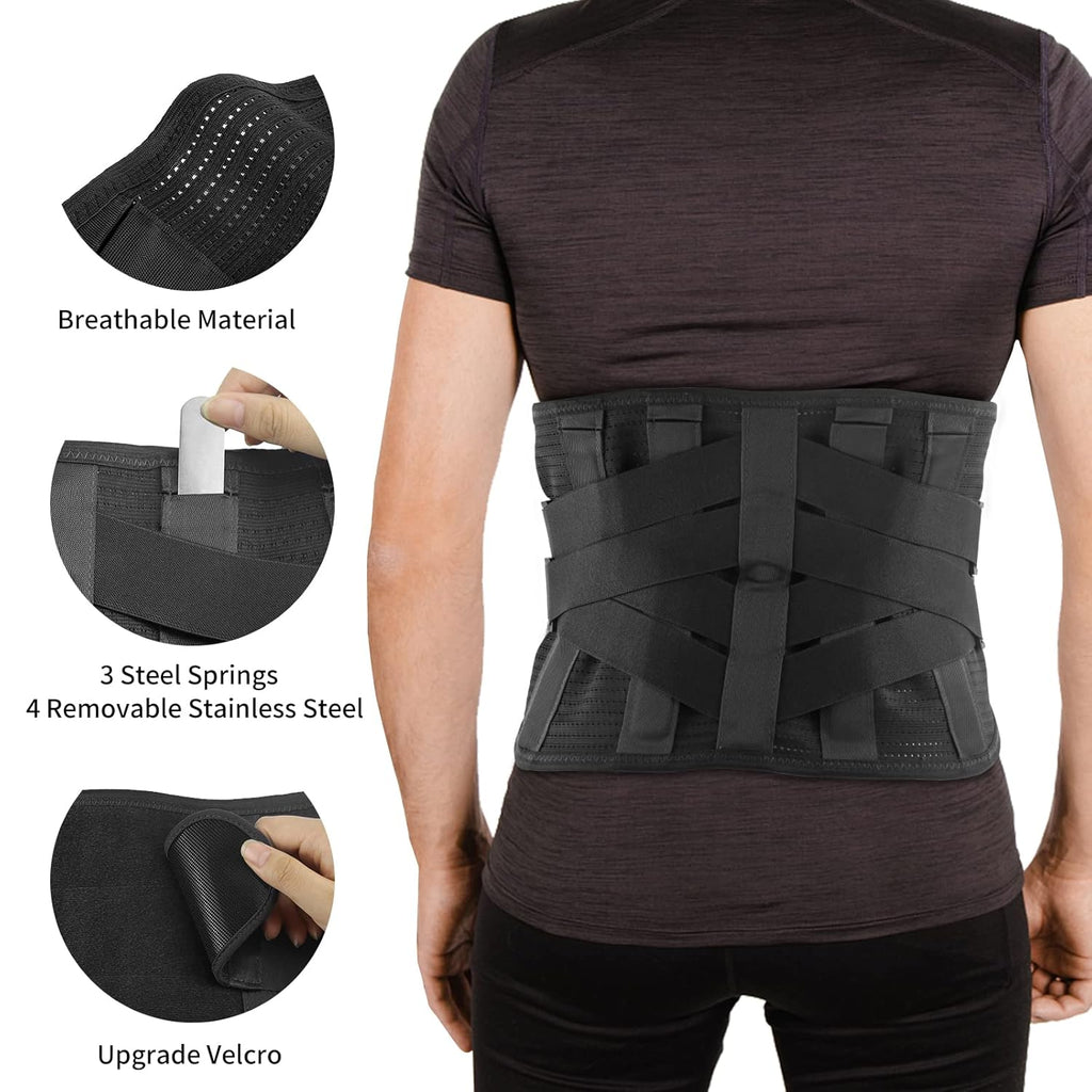 Skiennix Lower Back Brace - Breathable Pain Relief Support Belt for Herniated Disc | Adjustable Medium, Black