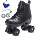 SCNUT Skates Women's Men's High Top Black PU Leather Classic Double Row Adjustable Outdoor Indoor Quad Skates and Roller Derby (Black Wheel, 45-Women's 11 / Men's 10)