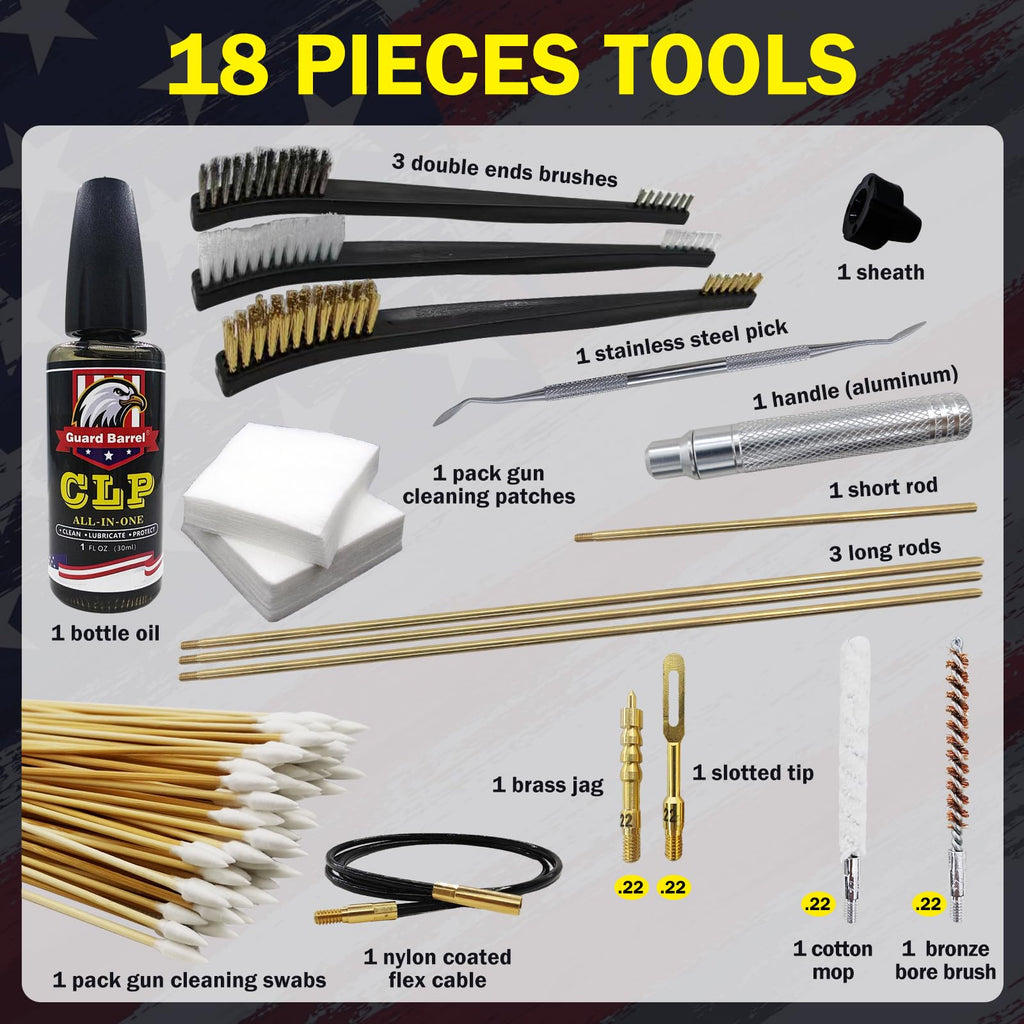 Gun Cleaning Kit for .22 .223Cal 5.56mm .22LR Rifle Pistol Cleaning Kit with 30ml Gun Cleaning Oil, Cleaning Swabs, Bronze Bore Brush and Brass Jag Adapter with Portable Case
