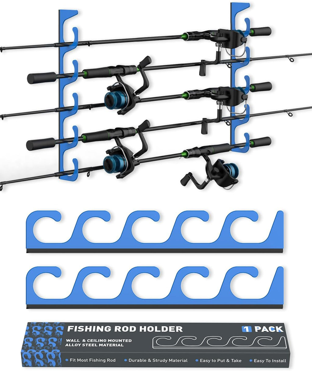 Skiennix Fishing Rod Holders - 5-Position Wall & Garage Ceiling Storage Rack for Most Rods