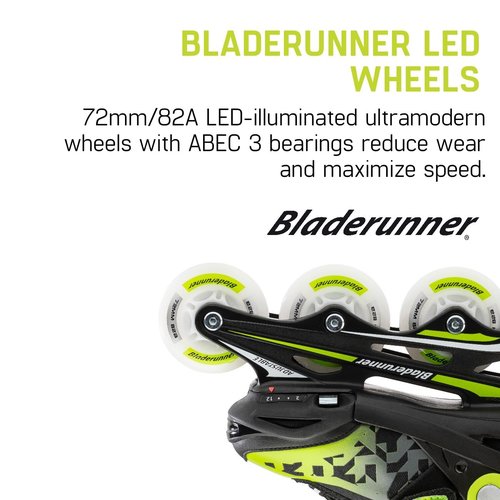 Bladerunner by Rollerblade Phoenix Flash Kid's Adjustable Fitness Inline Skate, Black/Green