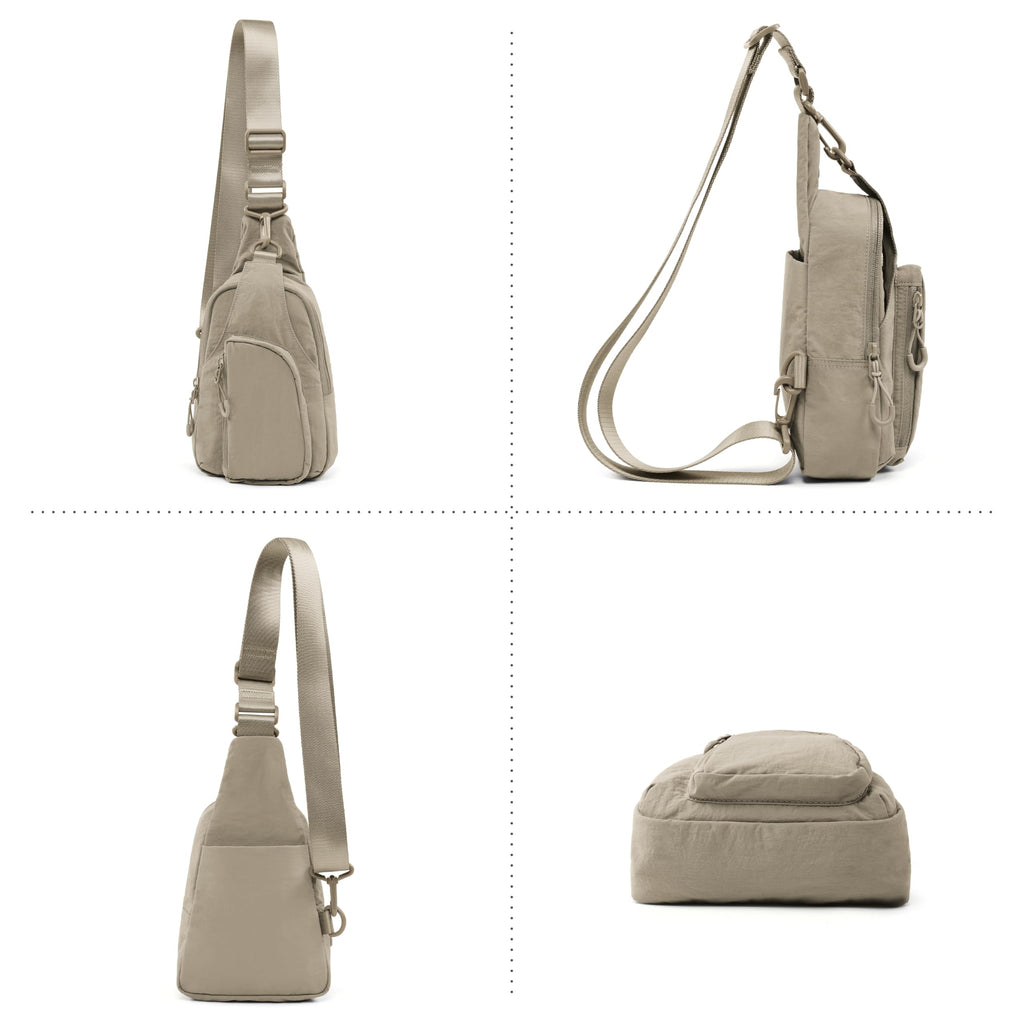 ODODOS Sling Bag with Adjustable Straps Crossbody Chest Bag Lightweight Small Backpack for Casual Outdoor Traveling Hiking, Taupe
