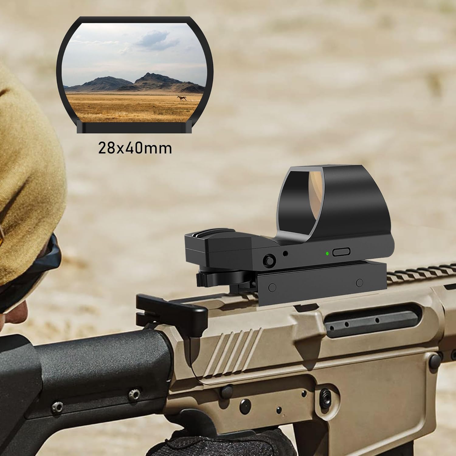 UUQ Rechargeable Reflex Sight - 1x28x40mm Red Dot Optic with Multiple Reticles | Picatinny Rail Compatible