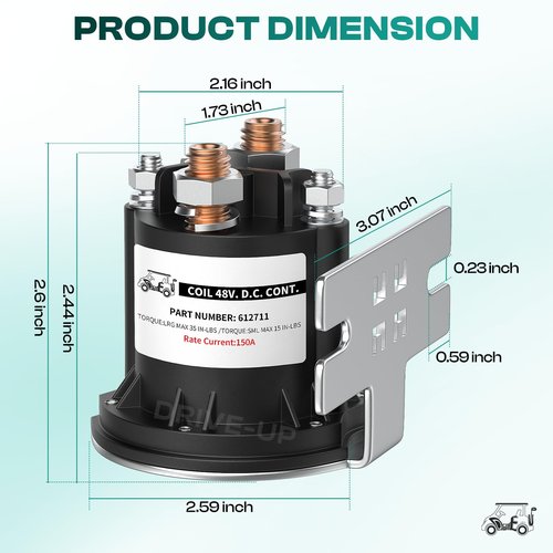 DRIVE UP 48 Volt Solenoid for EZGO TXT Electric 2010-Up & All 48V MPT 800/1000 Vehicles Golf Cart,OEM 612711