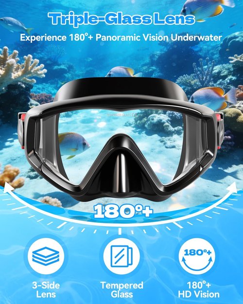Aegend Snorkeling Gear - Anti-Fog Diving Mask with Dry Snorkel Set | Panoramic Wide View & Mesh Bag
