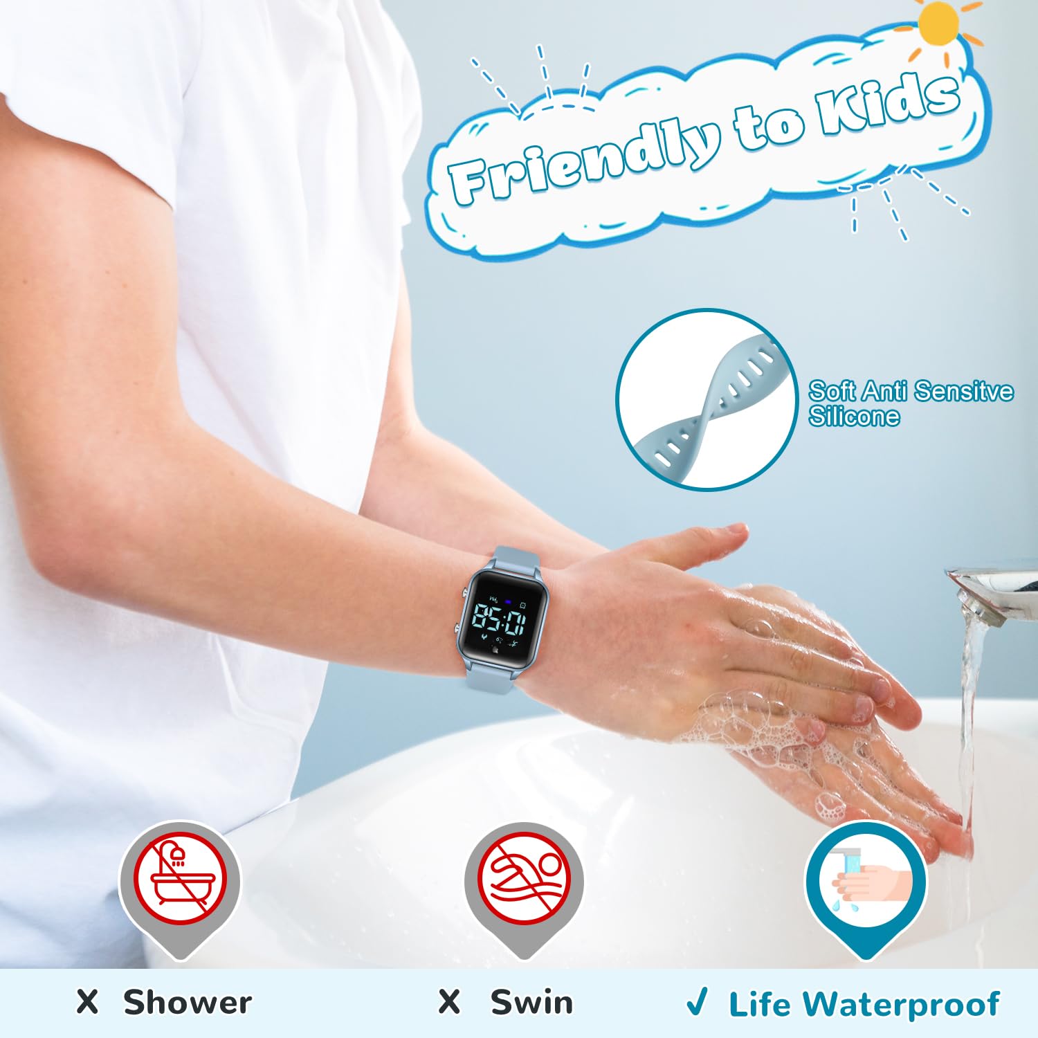 Timever Kids Digital Watches for Boys Girls, Sports Watch with Fitness Tracker, Pedometer, Alarm Clocks, Stopwatch, No App Needed Waterproof Kids Watch, Gift for Teens Student Girls Boys Ages 5-14